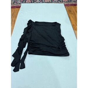 Goth Womens Kikiriki One Shoulder Ruffle Ruched Top M Black